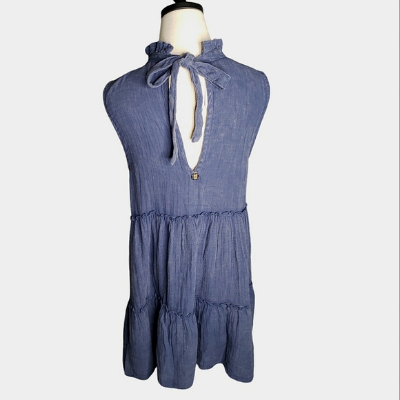 Simply Southern Ctn Gauze Trapeze Tiered Ruffle Collar Tie Back Neck Distressed - Picture 14 of 16